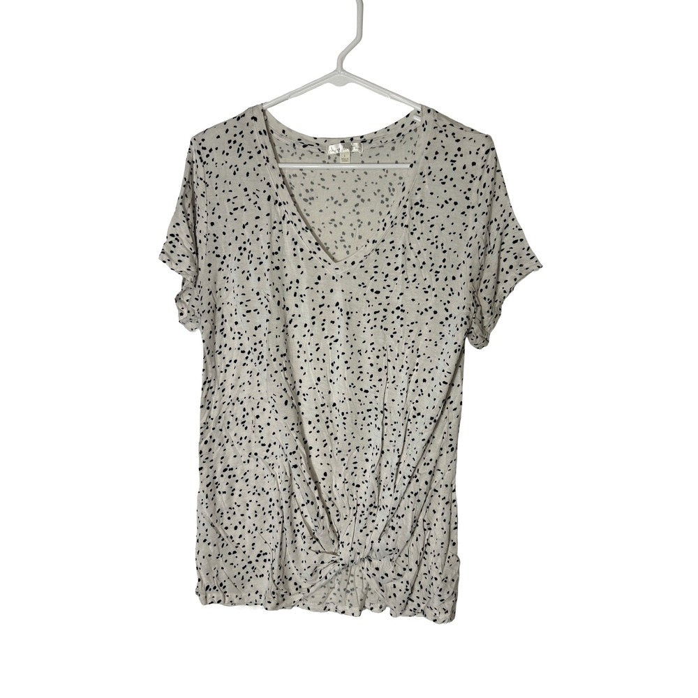 Nine Britton Women's White Black Speckled Print V‎ Neck Twist Front Top Size L